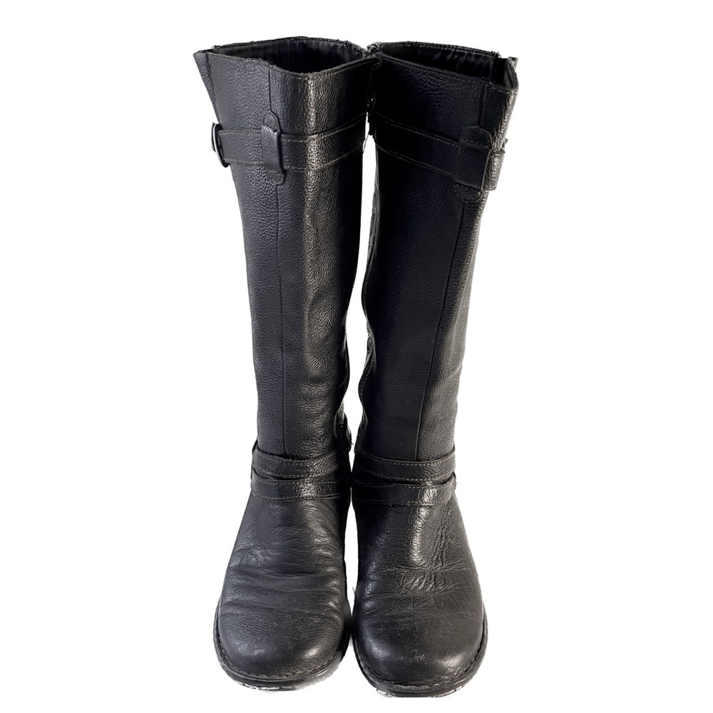 b.o.c Black Pebbled Leather Knee High Riding Boots Triple Buckle Biker Moto 7.5